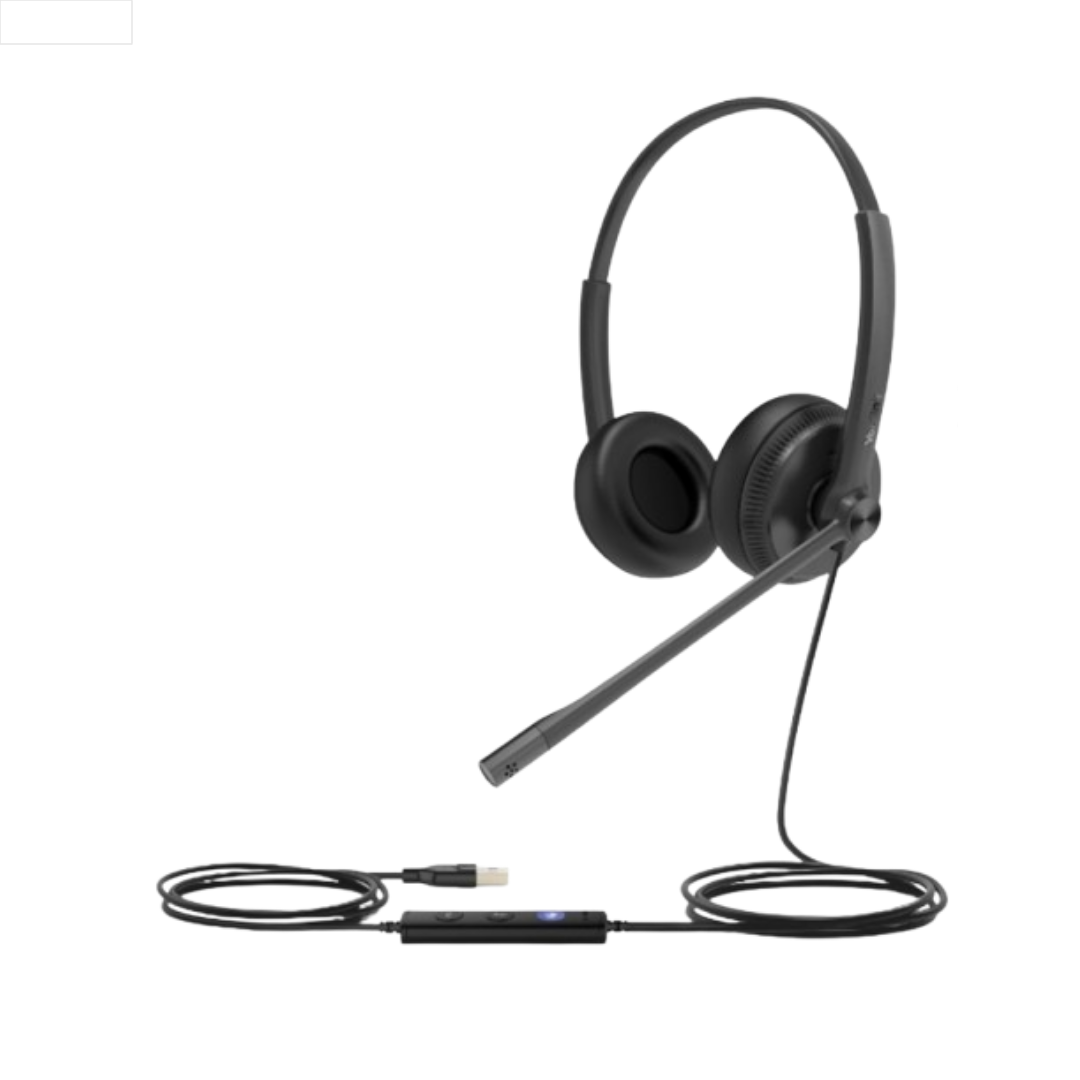 YEALINK - UH34 Dual Teams USB-A, Corded USB with mute, call and volume control on the cord, On the ear wearing style, Leather ear cushions-Teams