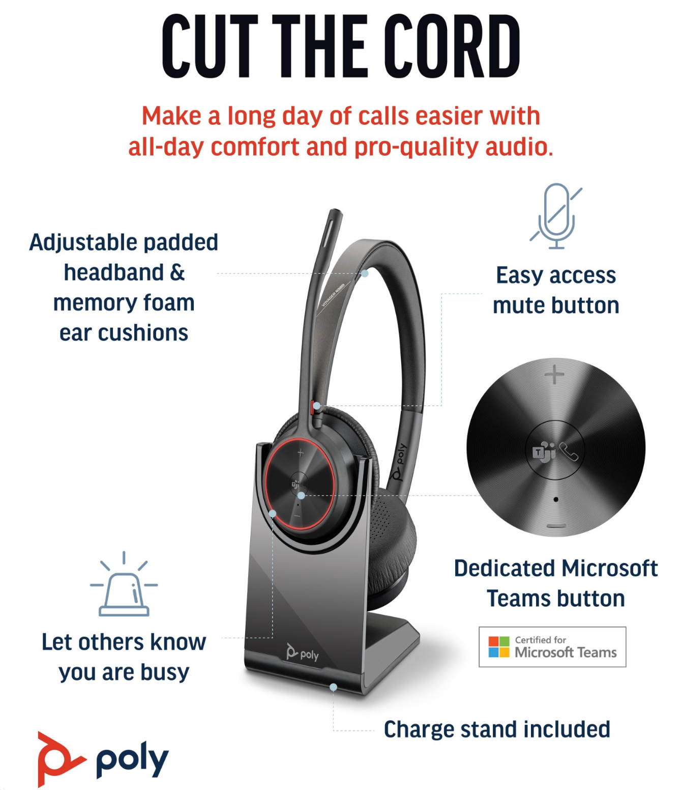 Poly Voyager 4320 USB-C Headset +BT700 dongle +Charging Stand