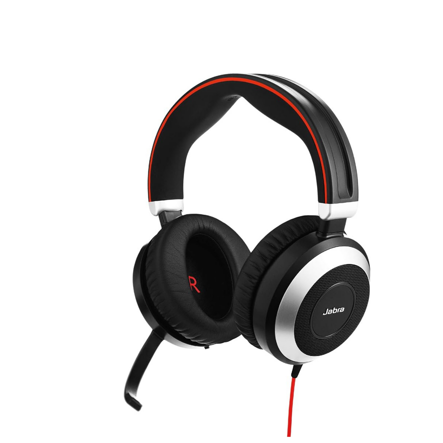 Jabra EVOLVE 80 UC Duo headset only with 3.5mm Jack (without USB Controller), headband, discret boomarm, active Noise Cancellation, Listen-In
