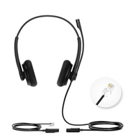 YEALINK - YHS34 Dual Corded headset, On the ear wearing style, Including QD-RJ9 cable, Leather ear cushions