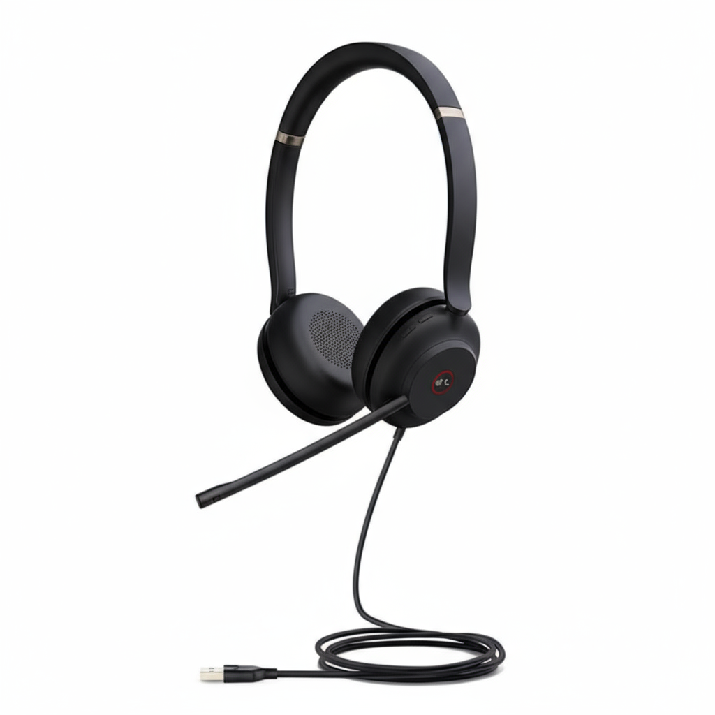 YEALINK - UH37 Dual Teams USB-A, Corded USB with mute, call and volume control on the headset, On the ear wearing style, Leather ear cushions-Teams