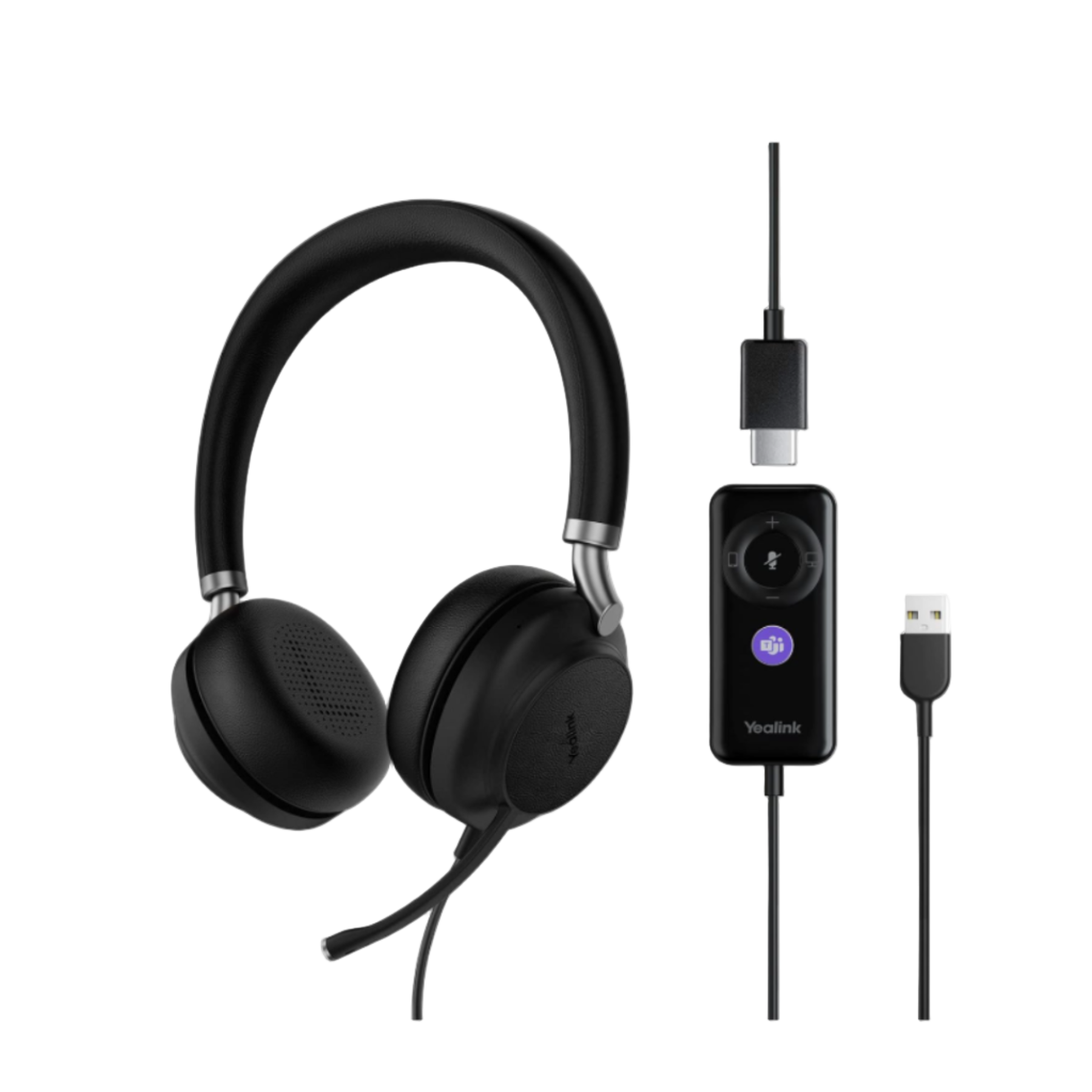 YEALINK - UH38 Dual Teams USB-A, Corded USB or Bluetooth headset/including Battery, On the ear wearing style, Leather ear cushions-Teams