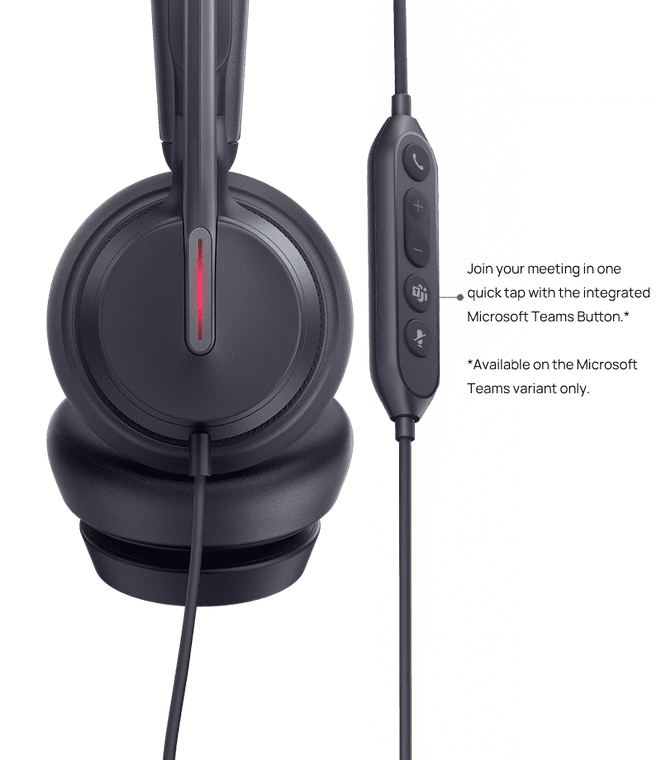 YEALINK - UH46 Mono Teams USB-C/A-Corded USB with mute, call and volume control on the cord, On the ear wearing style, 3 mic noise cancellation, Leather ear cushions-Teams  