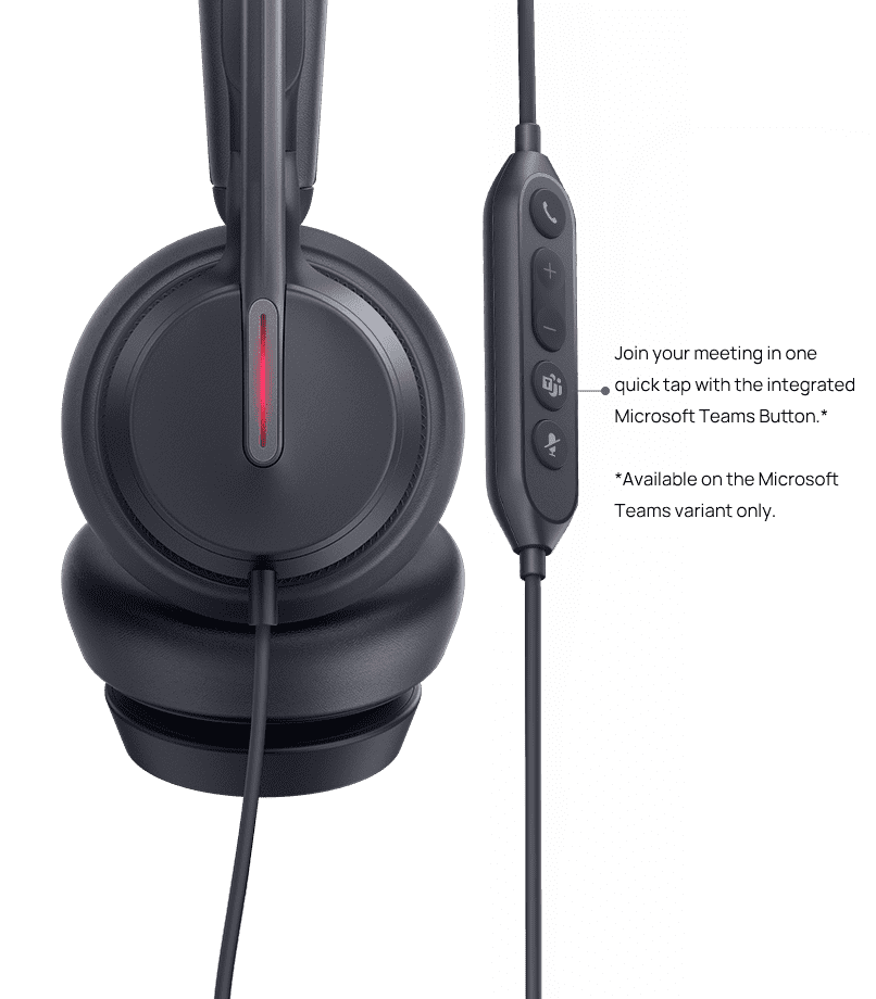 YEALINK - UH46 Mono Teams USB-C/A-Corded USB with mute, call and volume control on the cord, On the ear wearing style, 3 mic noise cancellation, Leather ear cushions-Teams  