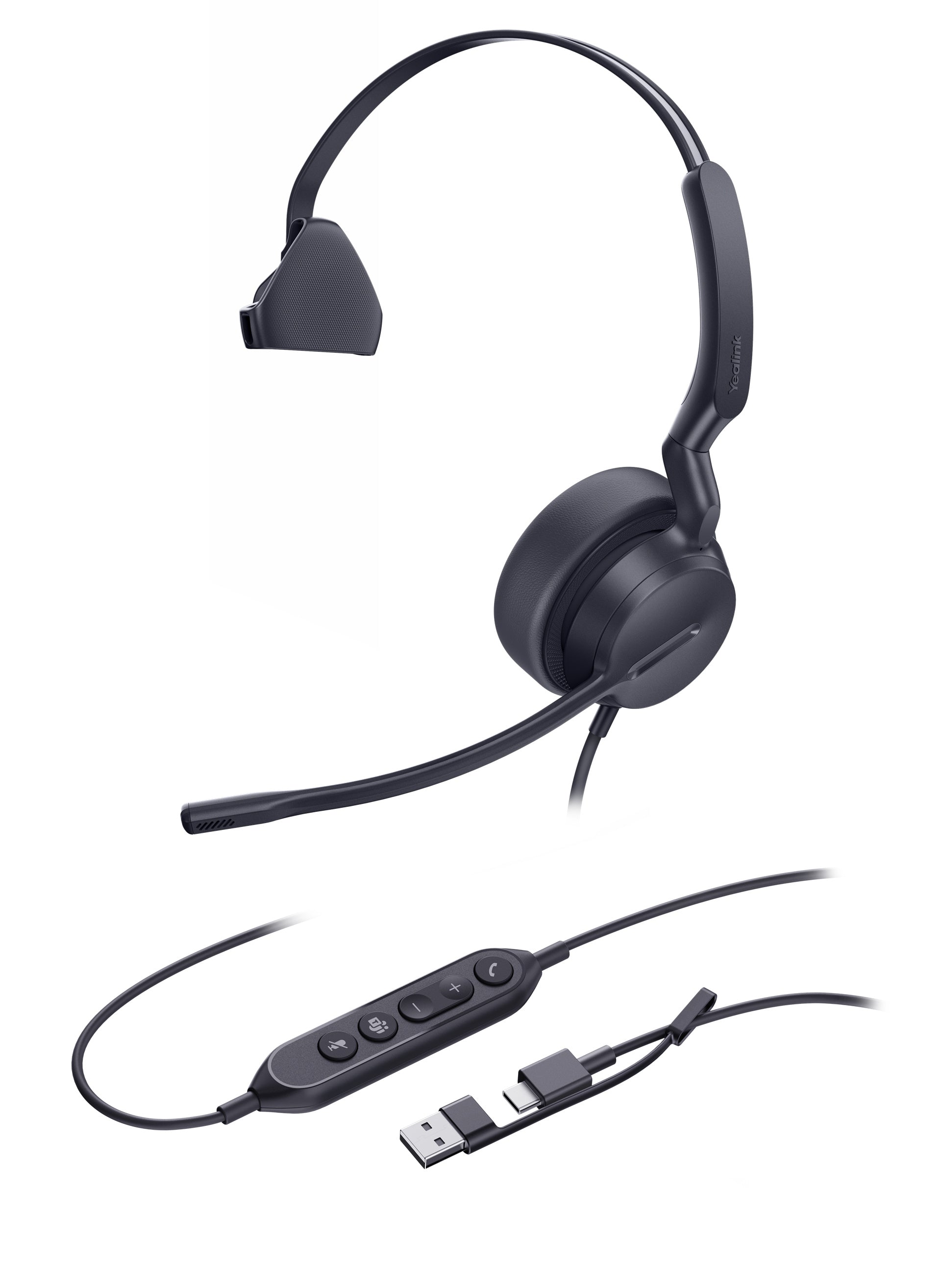YEALINK - UH42 MONO Headset USB-C/A-Corded USB with mute, call and volume control, On the ear, Leather ear cushions (Microsoft)