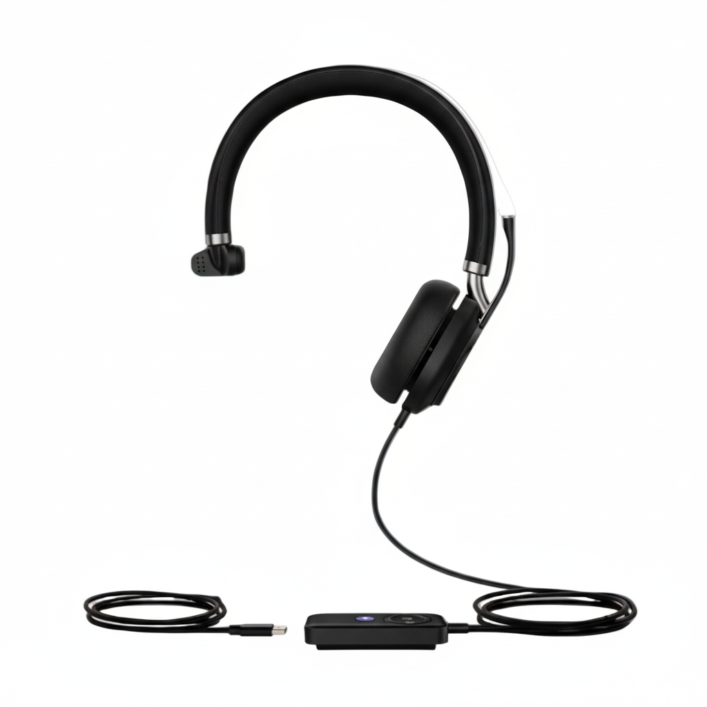 YEALINK - UH38 Mono Teams USB-C, Corded USB or Bluetooth headset/Excluding Battery, On the ear wearing style,  Leather ear cushions-Teams