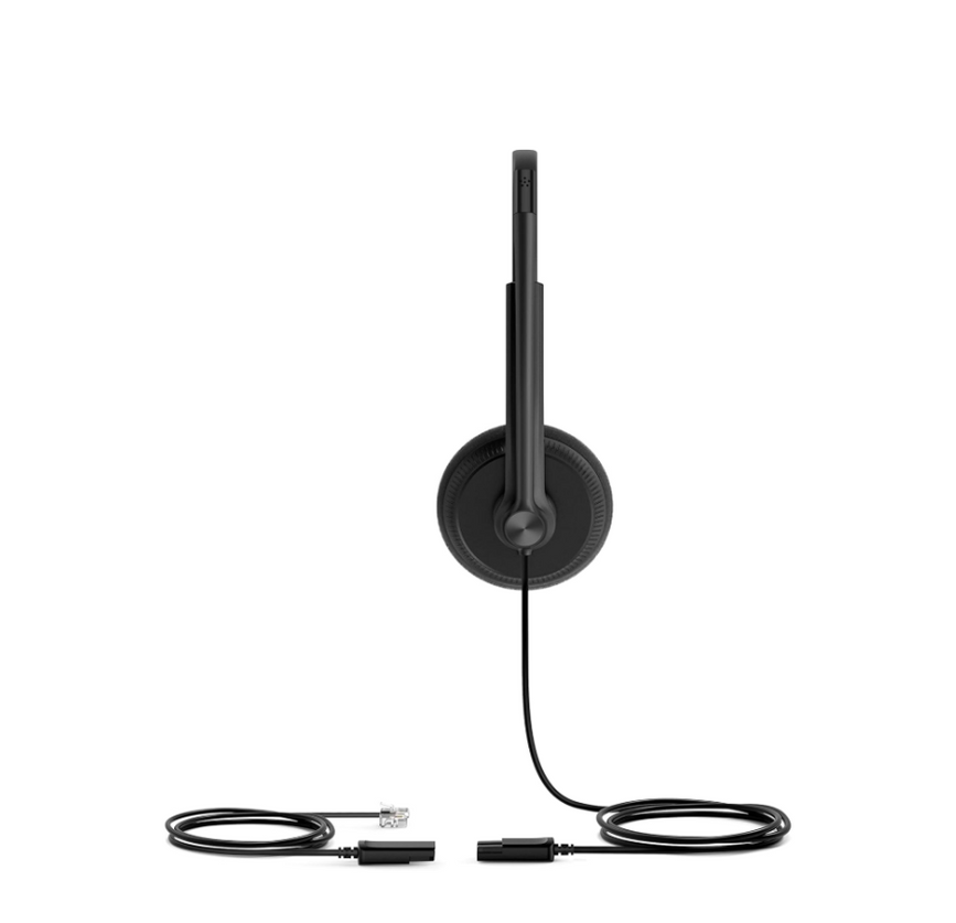 YEALINK - YHS34 Dual Corded headset, On the ear wearing style, Including QD-RJ9 cable, Leather ear cushions