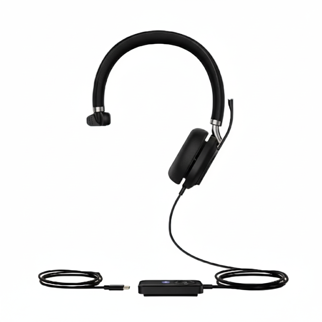 YEALINK - UH38 Mono Teams USB-A, Corded USB or Bluetooth headset/Excluding Battery, On the ear wearing style,  Leather ear cushions-Teams
