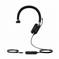 YEALINK - UH38 Mono Teams USB-A, Corded USB or Bluetooth headset/Excluding Battery, On the ear wearing style,  Leather ear cushions-Teams