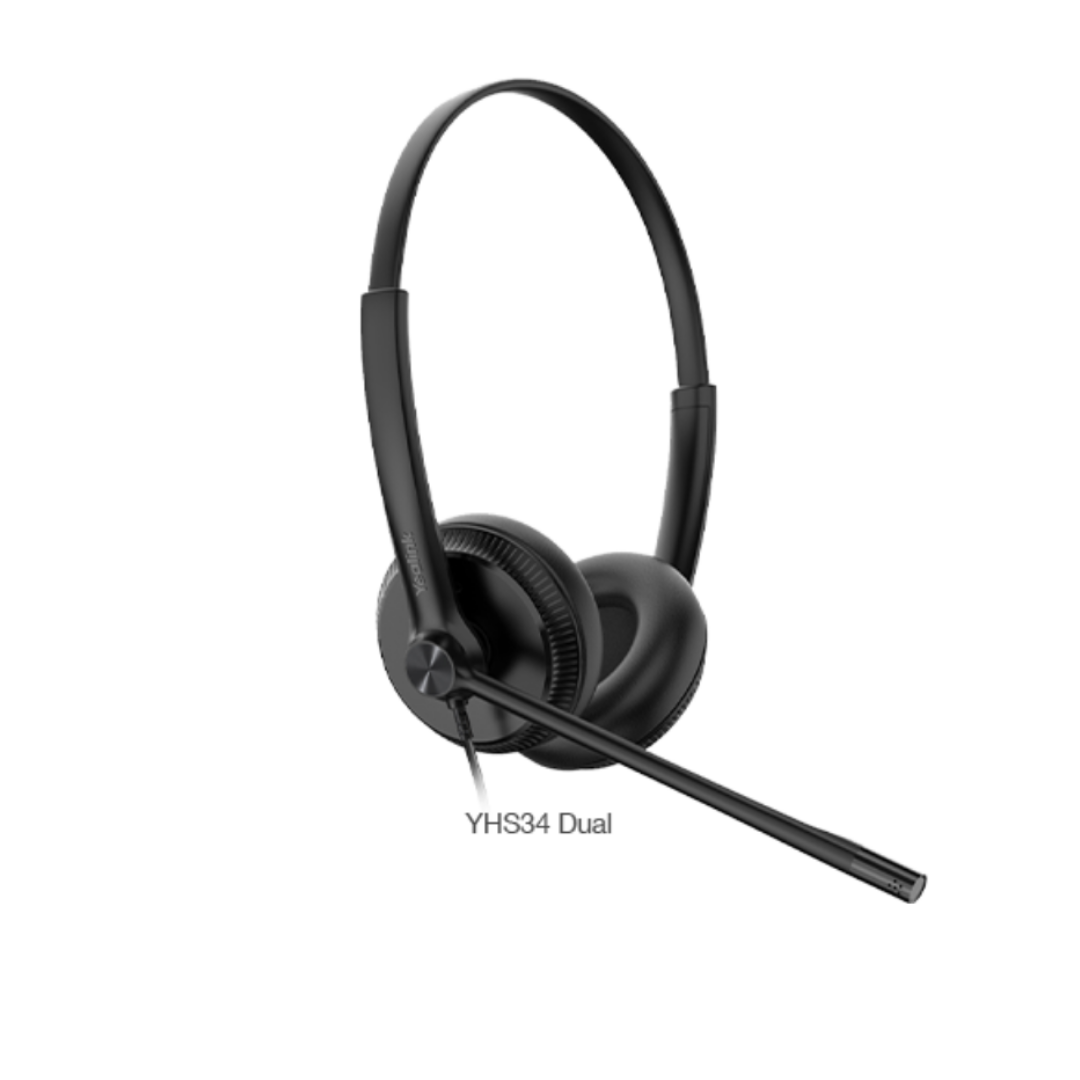 YEALINK - UH34 Dual Teams USB-A, Corded USB with mute, call and volume control on the cord, On the ear wearing style, Leather ear cushions-Teams