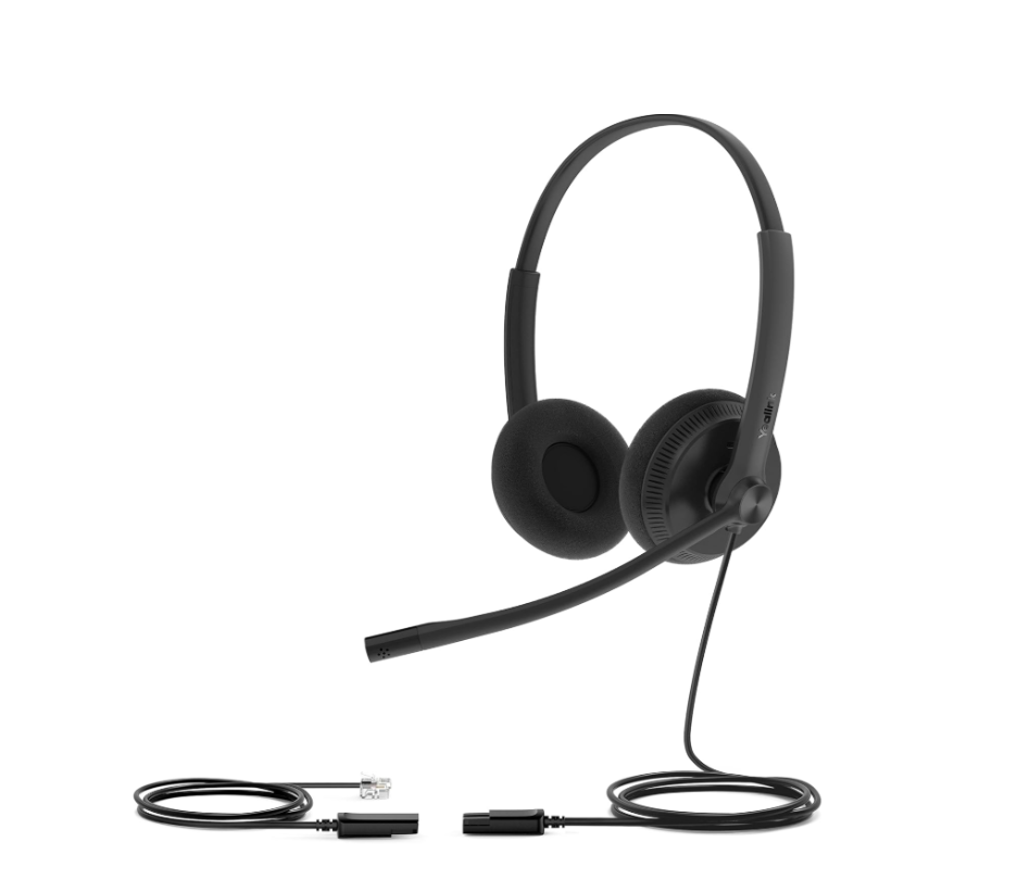 YEALINK - YHS34 Dual Corded headset, On the ear wearing style, Including QD-RJ9 cable, Leather ear cushions