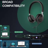 YEALINK - UH38 Dual Teams USB-C, Corded USB or Bluetooth headset/including Battery, On the ear wearing style,  Leather ear cushions-UC