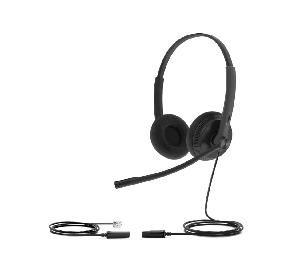 YEALINK - YHS34 Lite Dual Corded headset, On the ear wearing style, Including QD-RJ9 cable, Foam ear cushions