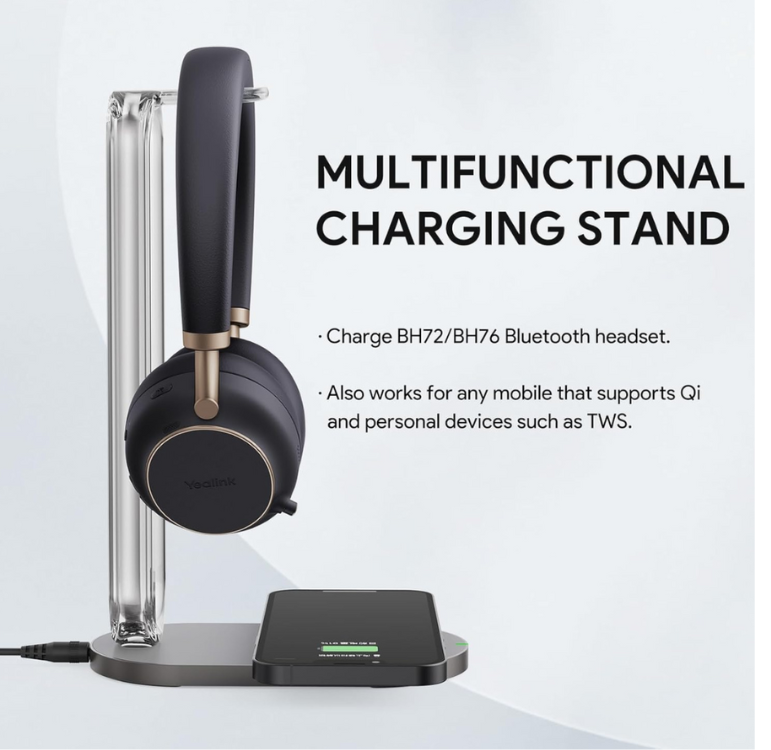 YEALINK - BH72 with Charging Stand Teams Black USB-C, Wireless Bluetooth, Dual, On the ear wearing style, USB-C Dongle Included-Teams