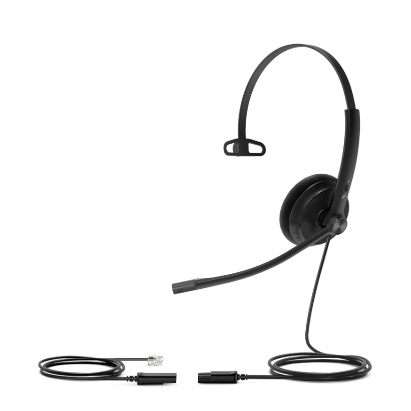 YEALINK - YHS34 Mono Corded headset, On the ear wearing style, Including QD-RJ9 cable, Leather ear cushions