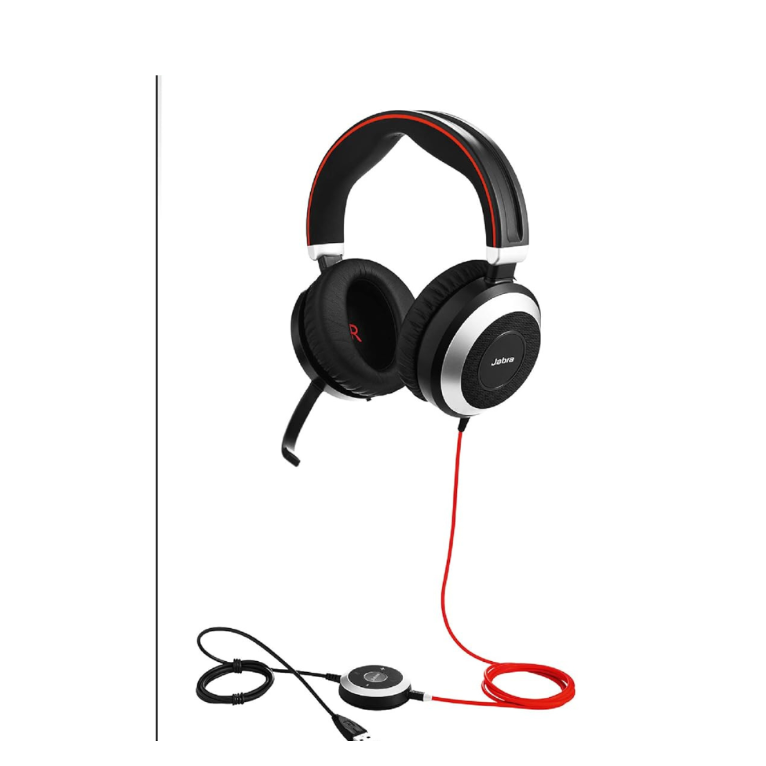 Jabra EVOLVE 80 UC Duo headset only with 3.5mm Jack (without USB Controller), headband, discret boomarm, active Noise Cancellation, Listen-In