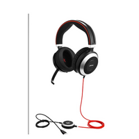 Jabra EVOLVE 80 UC Duo headset only with 3.5mm Jack (without USB Controller), headband, discret boomarm, active Noise Cancellation, Listen-In