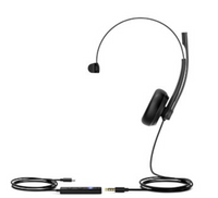 YEALINK - UH34 SE Mono Teams USB-C, Corded USB with mute, call and volume control on the cord, On the ear wearing style, Including 3.5mm-USB, Leather ear cushions-Teams