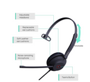 YEALINK - YHS34 Lite Mono Corded headset, On the ear wearing style, Including QD-RJ9 cable, Foam ear cushions