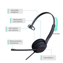 YEALINK - YHS34 Mono Corded headset, On the ear wearing style, Including QD-RJ9 cable, Leather ear cushions