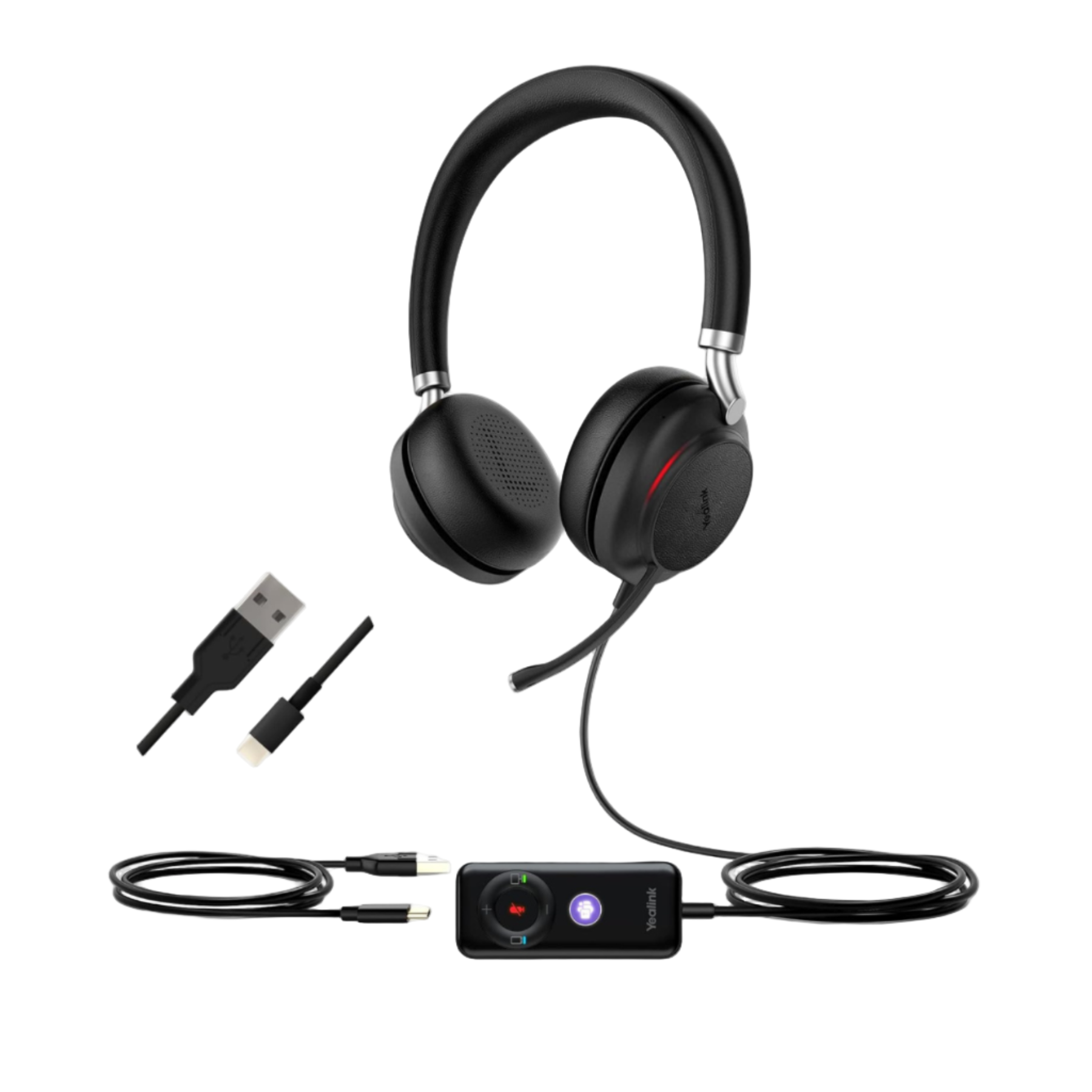 YEALINK - UH38 Dual Teams USB-C, Corded USB or Bluetooth headset/including Battery, On the ear wearing style,  Leather ear cushions-UC