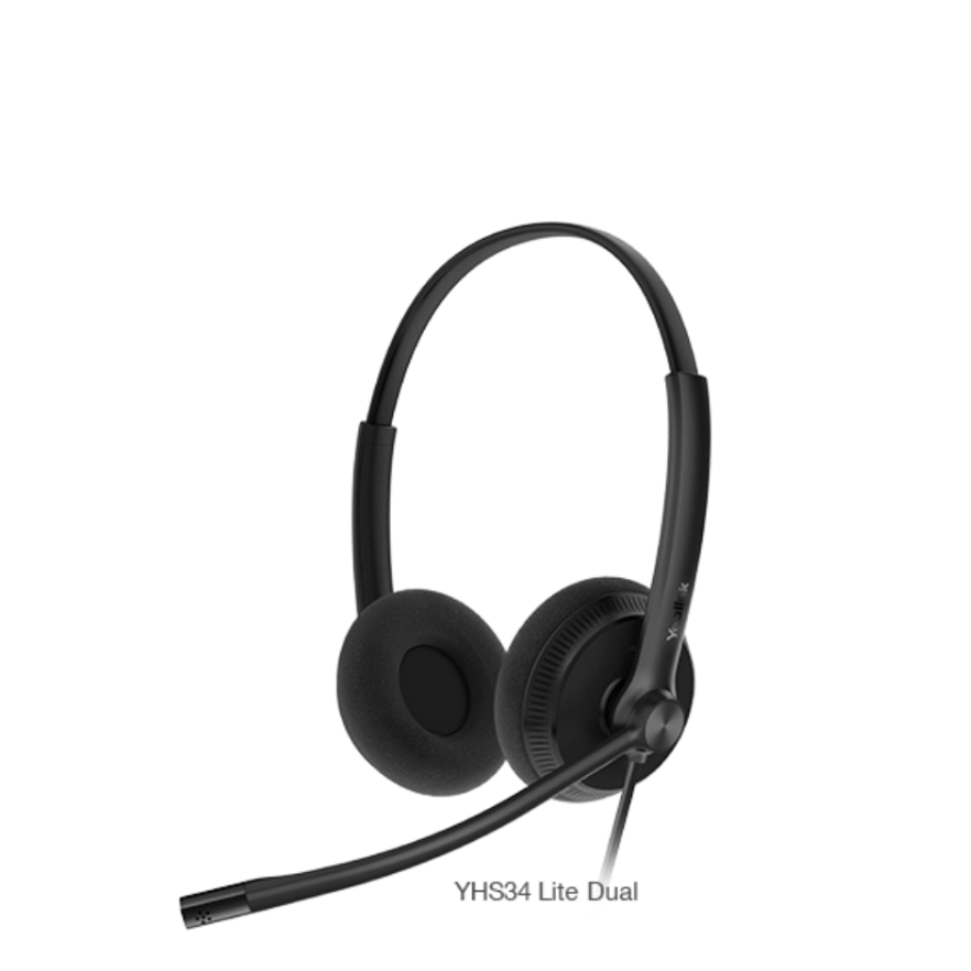 YEALINK - YHS34 Lite Dual Corded headset, On the ear wearing style, Including QD-RJ9 cable, Foam ear cushions