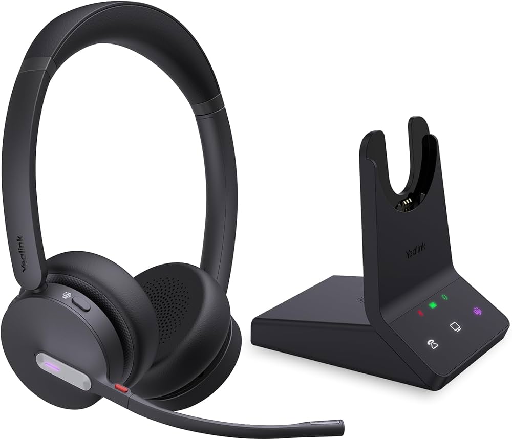 YEALINK - WH64 STEREO (Dect and Bluetooth) Headset, Connects to PC, IP Phone and Mobile, USB-C, with Base (Microsoft)