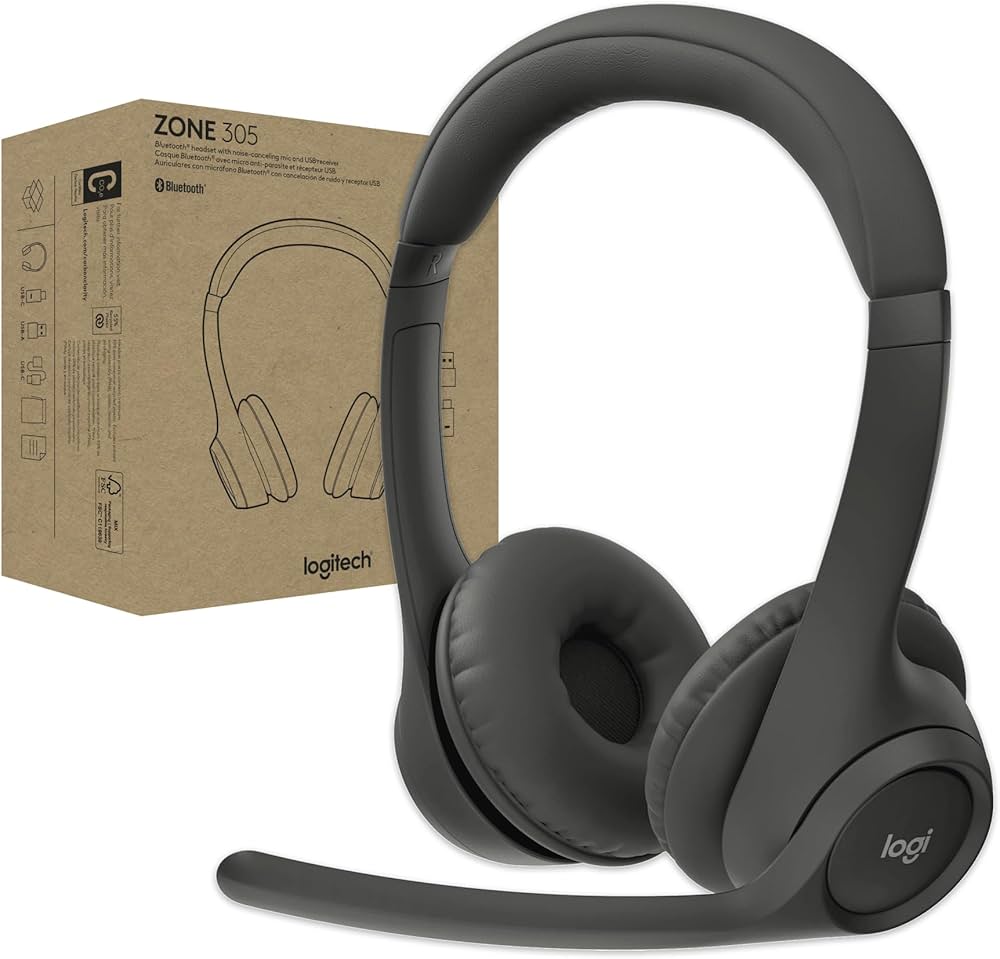 LOGITECH - Zone 305 - Headset Black - 2.4GHZ Bluetooth Direct (UC Version) with USB A dongle