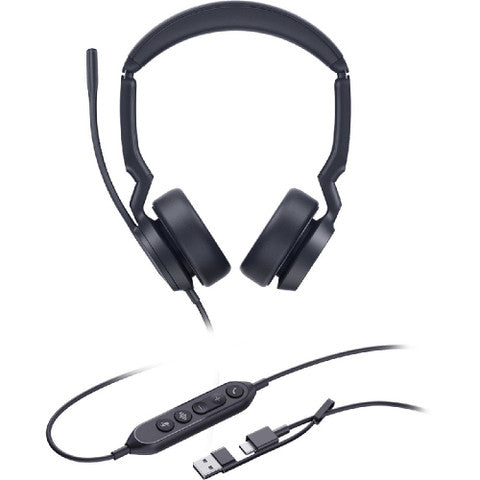 YEALINK - UH44 STEREO Teams USB-C/A-Corded USB with mute, call and volume control on the cord, On the ear wearing style, 2 mic noise cancellation, Leather ear cushions-Teams  