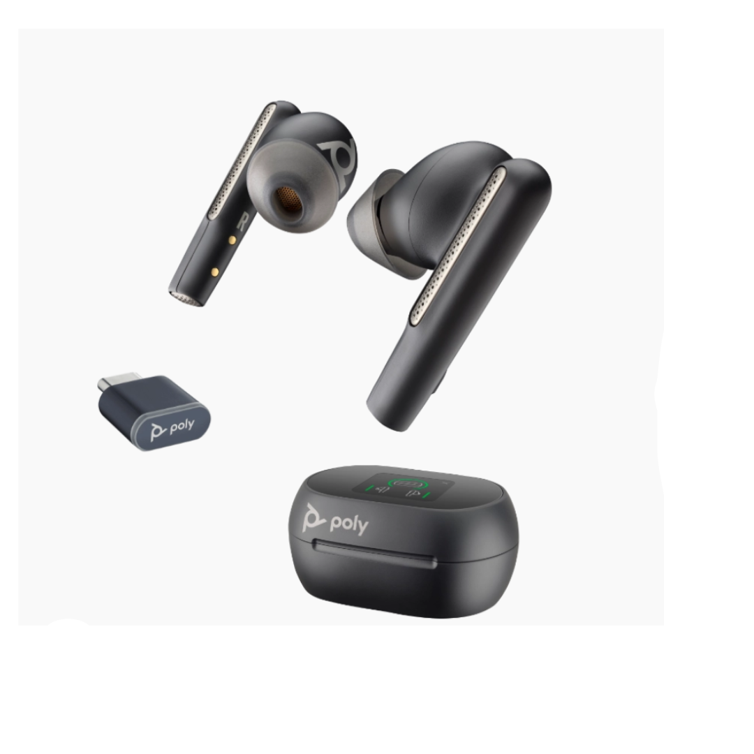 Poly Voyager Free 60 Earbuds Black + BT700 USB-A Adapter + Touchscreen Charge Case (Microsoft Version)