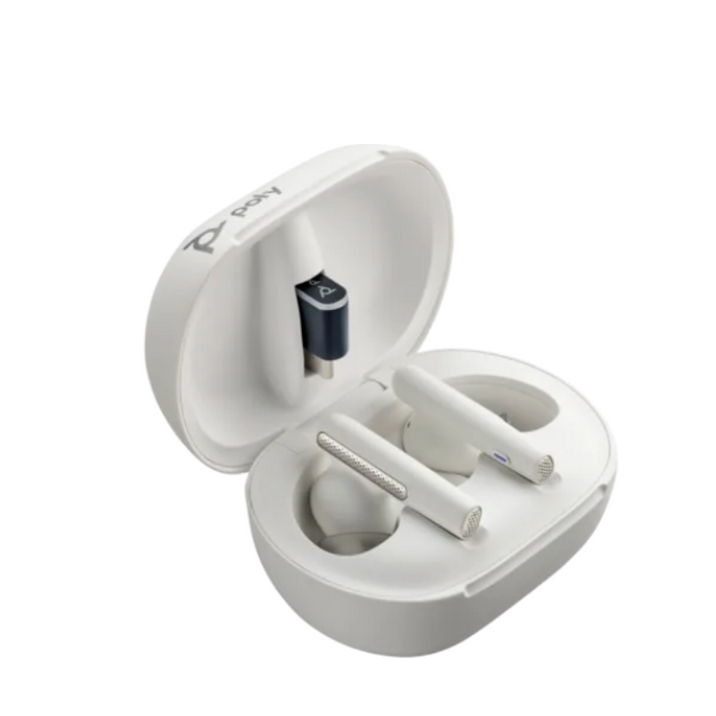 Poly Voyager Free 60 Earbuds White + BT700 USB-A Adapter + Touchscreen Charge Case (Microsoft Version)