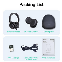 YEALINK - BH72 Lite Teams Black USB-C, Wireless Bluetooth, Dual, On the ear wearing style, USB-C Dongle Included-Teams