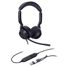 YEALINK - UH44 STEREO Teams USB-C/A-Corded USB with mute, call and volume control on the cord, On the ear wearing style, 2 mic noise cancellation, Leather ear cushions-Teams  