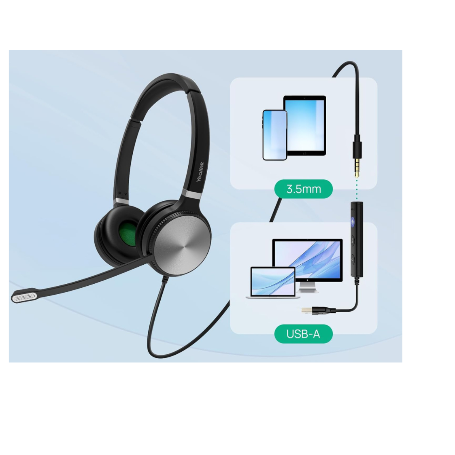 Yealink UH36 Mono (Monaural) USB Headset with 3.5mm – Certified for Microsoft Teams